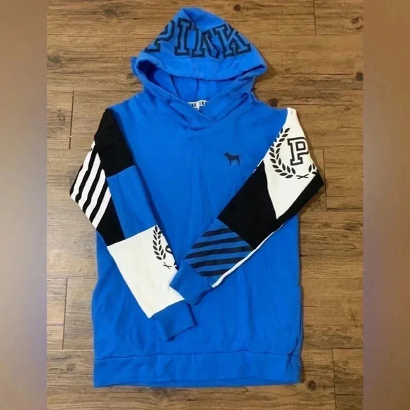 PINK Victoria's Secret Blue and Black Hoodie - Picture 5 of 9